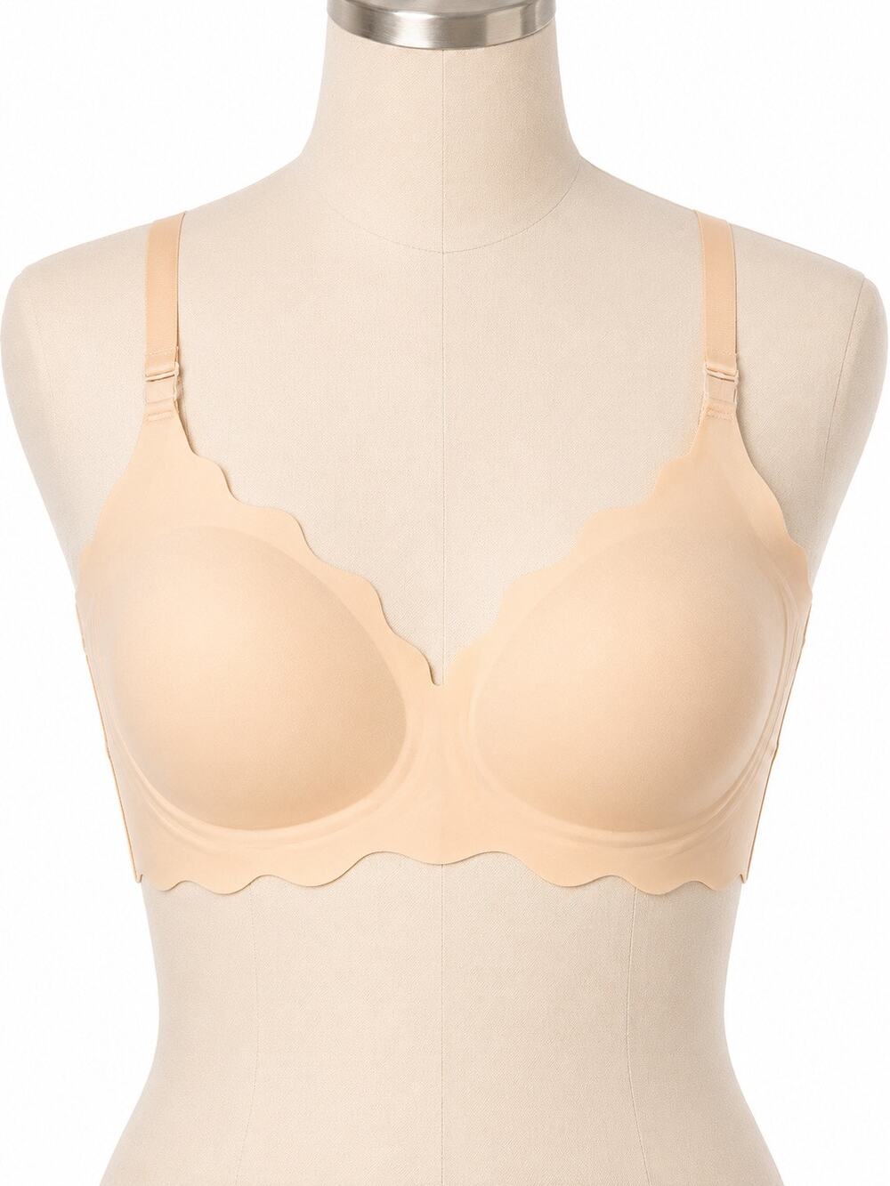 NWT OEAK Scalloped Wireless Jelly Bra Nude Seamless Push Up Women L